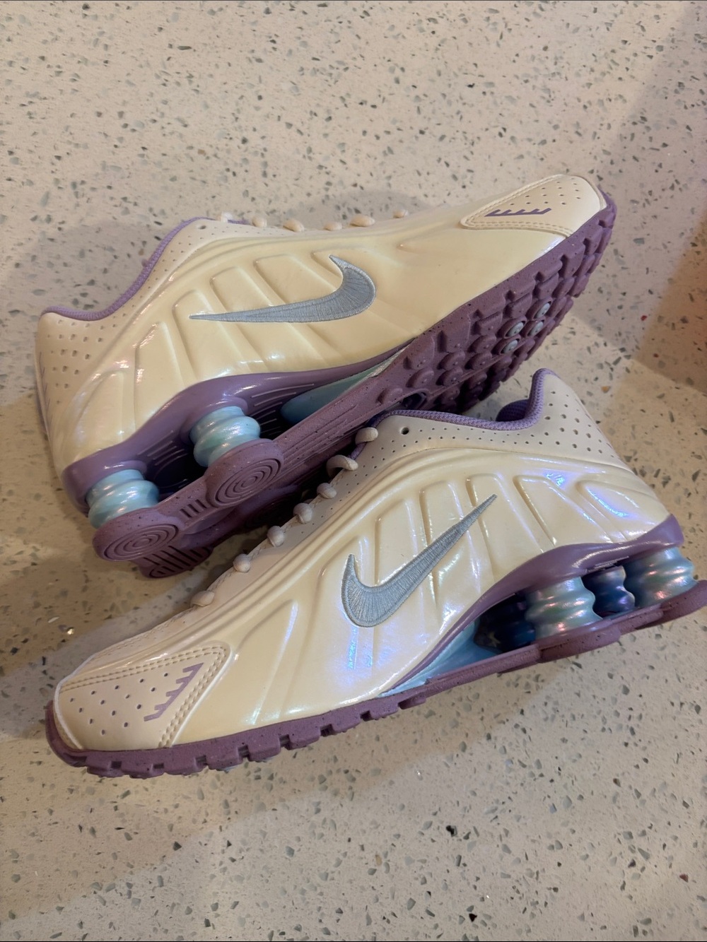 Nike Women’s Shox Sneakers in Cream and Lavender
